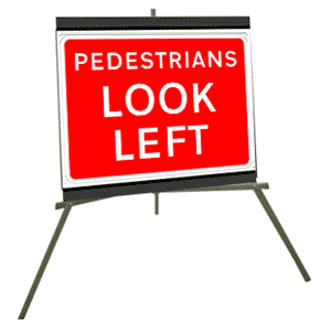 Portable Road Works Signs | Roll Up Tripod Signs | Pedestrians Look Left